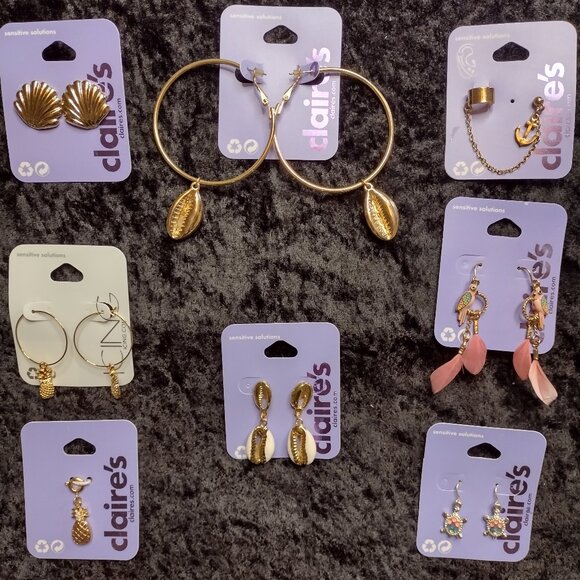 Lot New Claires Seashell Pineapple Turtle Parrot Hypoallergenic Earring Gift Set - Picture 1 of 7